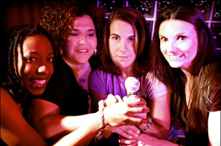 Gloria Bigelow, Amy Beckerman, Leah Dubie, and Jackie Monahan are Dykes on Mics