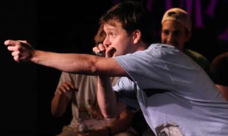 Chris Sullivan, a.k.a., Shockwave, shows off his brilliant set of comedic beatbox sound effects tonight at Sweet